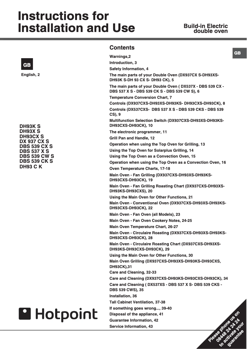 First page image of the manual for DH93 C K