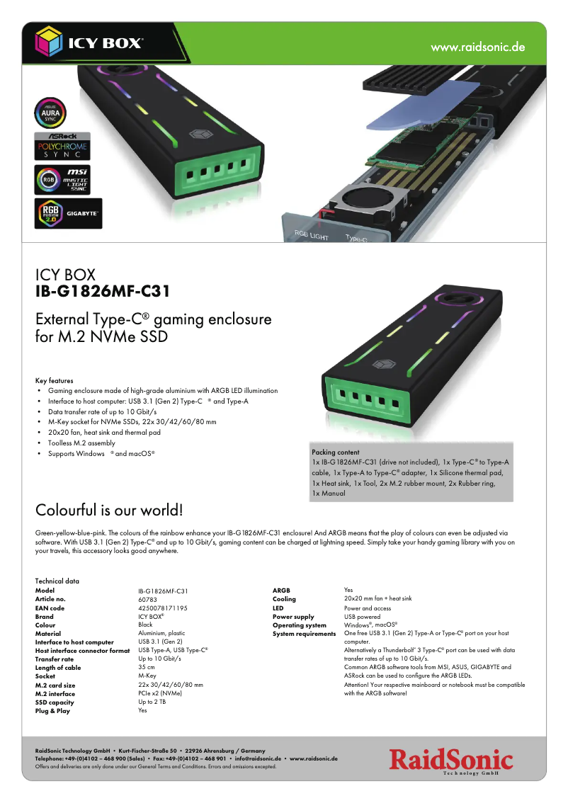 Page 1 of the manual Technical Sheet Icy Box IB-G1826MF-C31