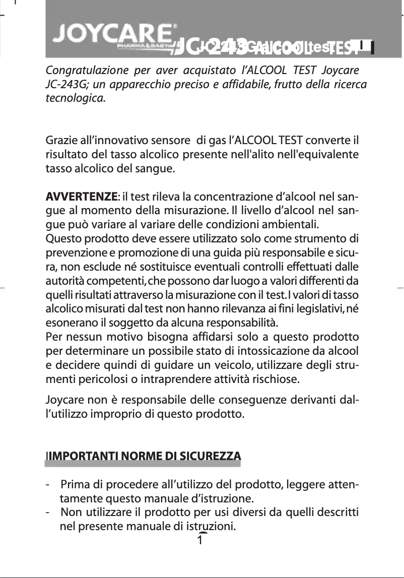 Page 1 of the manual User Manual Joycare JC-243G