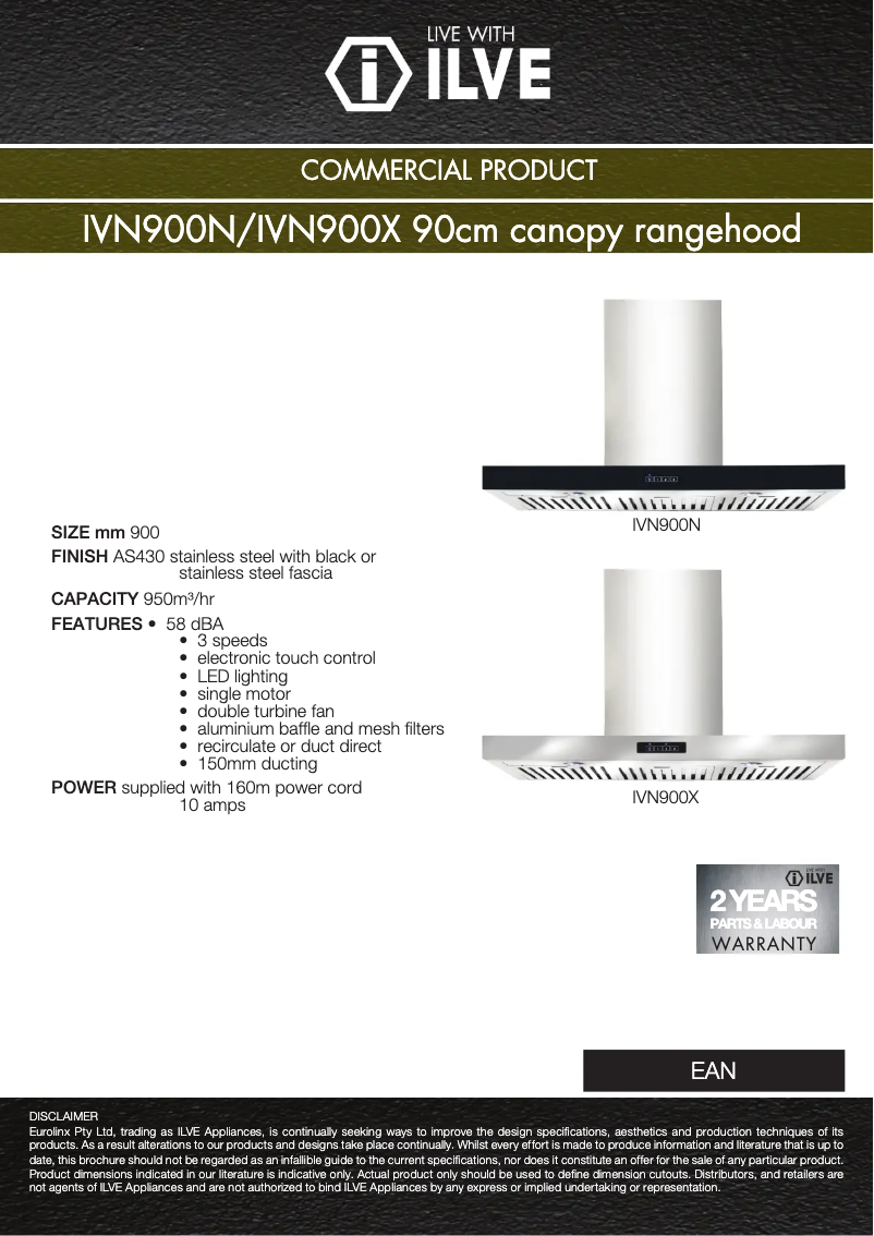 First page image of the manual for IVN900N