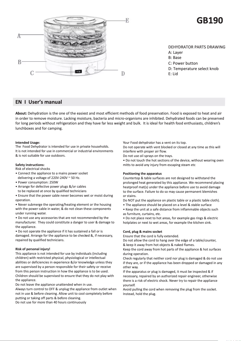 Page 1 of the manual User Manual GreenBlue GB190