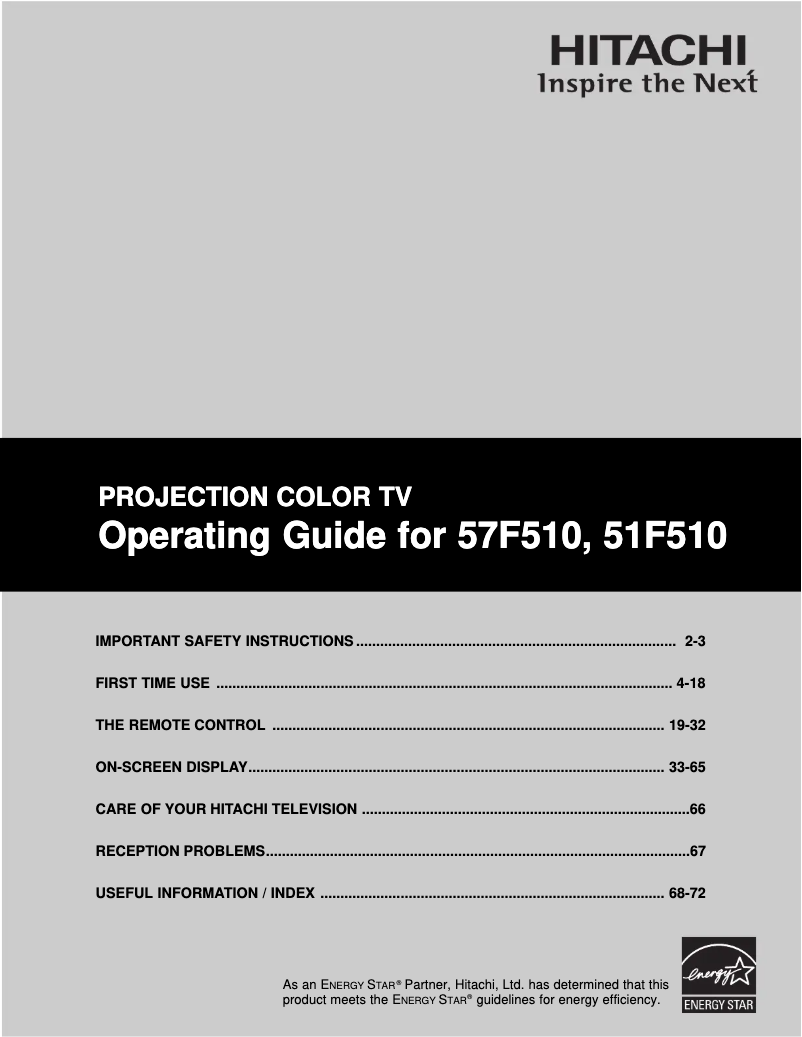 Page 1 of the manual User Manual Hitachi 57F510