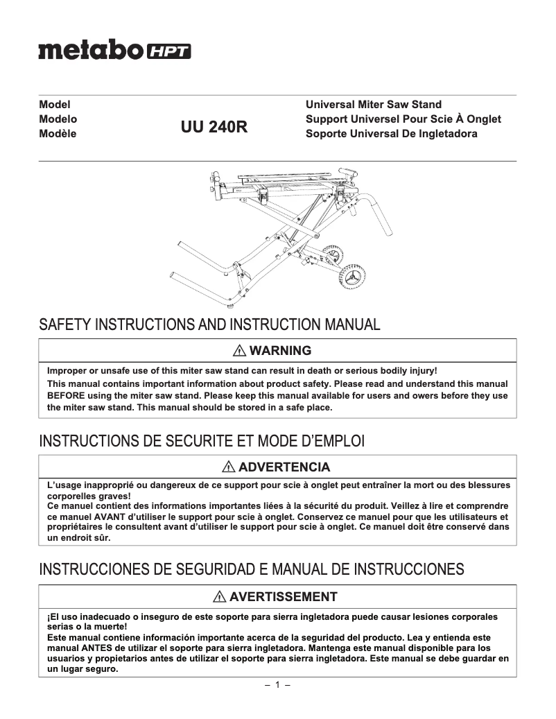 Page 1 of the manual User Manual HiKOKI UU240R