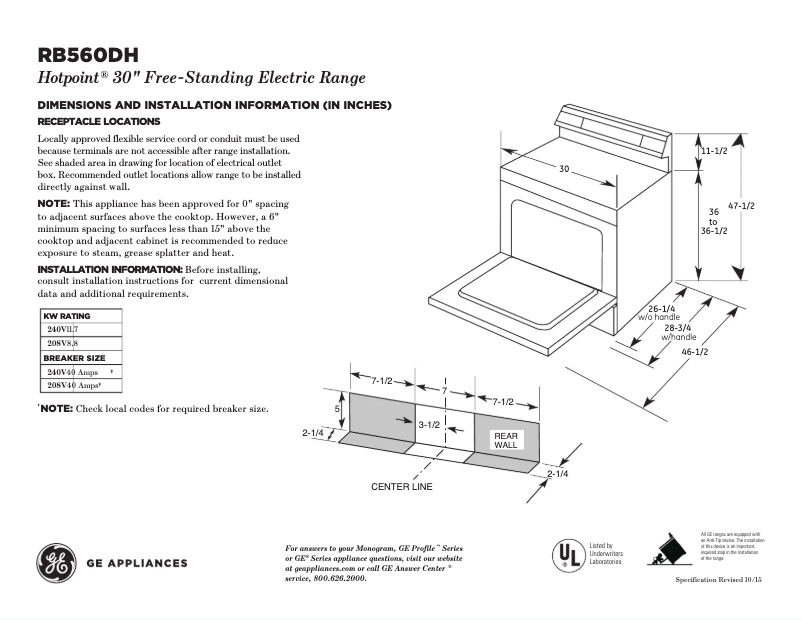 Page 1 of the manual Technical Sheet Hotpoint RB560DHBB