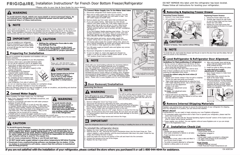 Page 1 de la notice Guide d'installation Frigidaire FGHD2368TF
