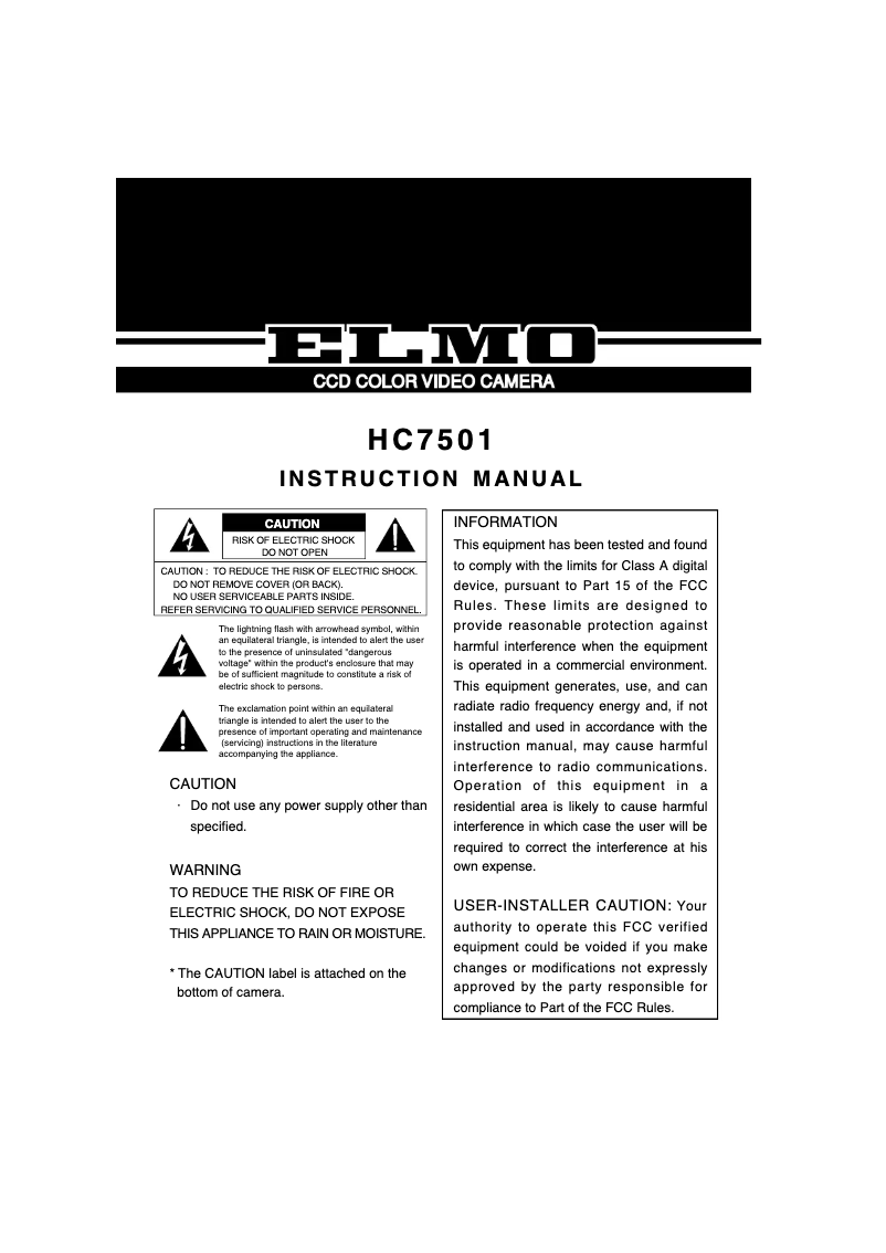 First page image of the manual for HC7501