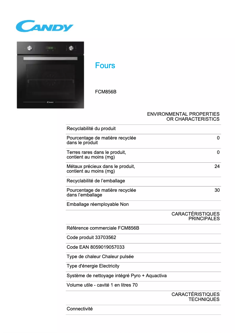 First page image of the manual for FCM856B
