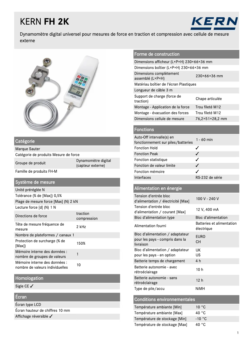 Page 1 of the manual Technical Sheet Kern FH 2K