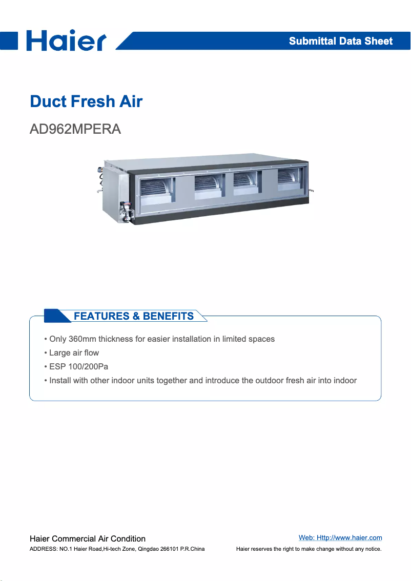 Page 1 of the manual User Manual Haier AD962MPERA