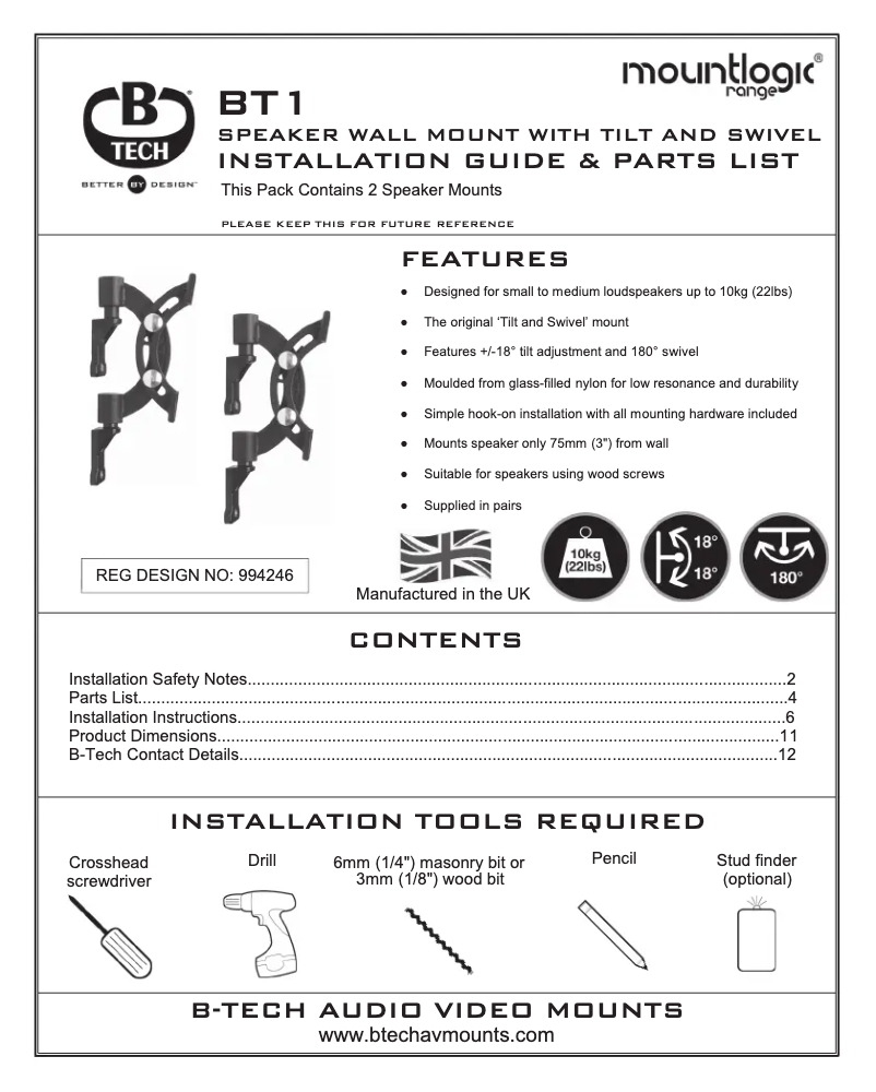 First page image of the manual for BT1