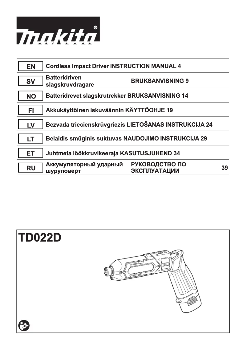 Page 1 of the manual User Manual Makita TD022D