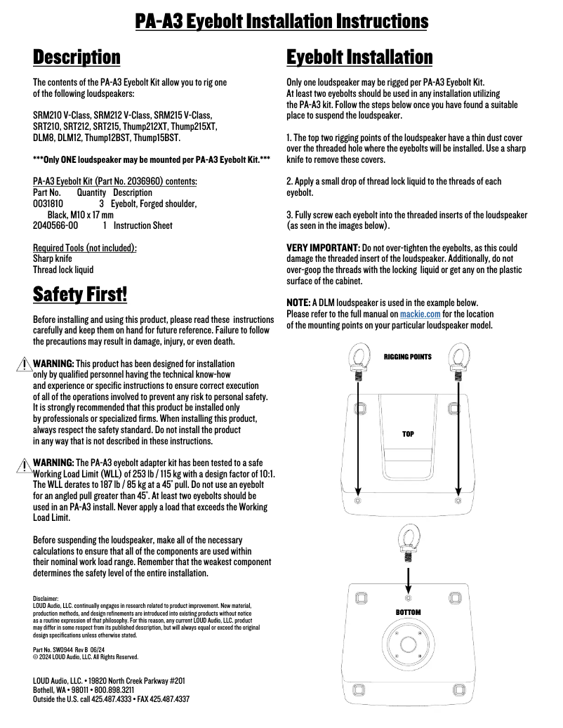 First page image of the manual for V-Class SRM212