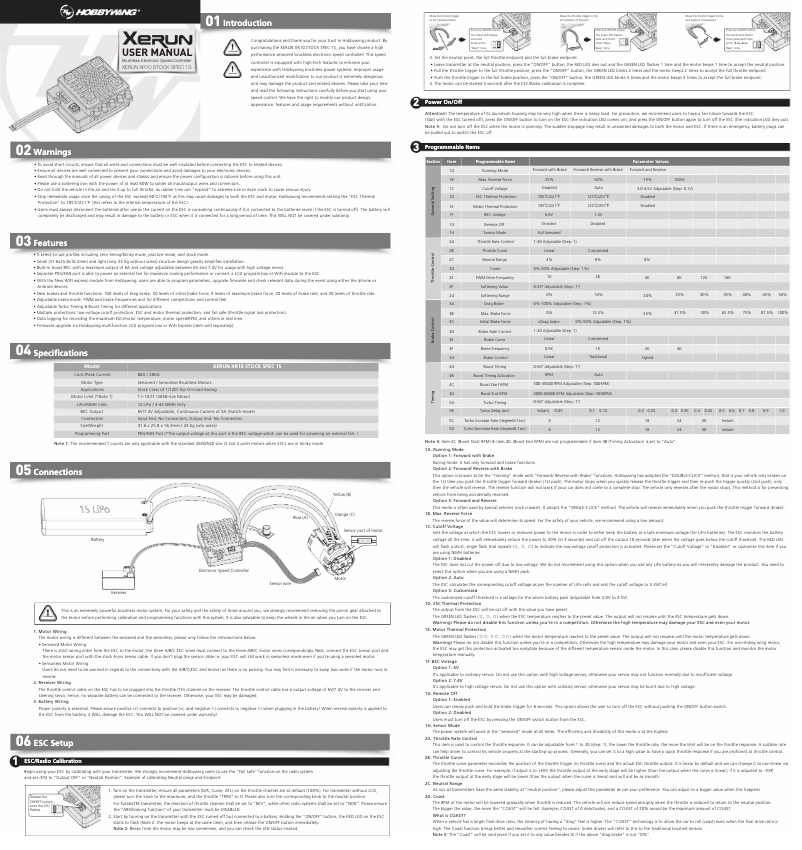 Page 1 of the manual User Manual Hobbywing XR10 Stock Spec 1S