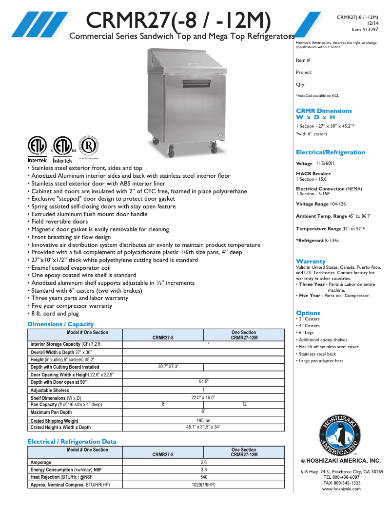 First page image of the manual for CRMR27-8