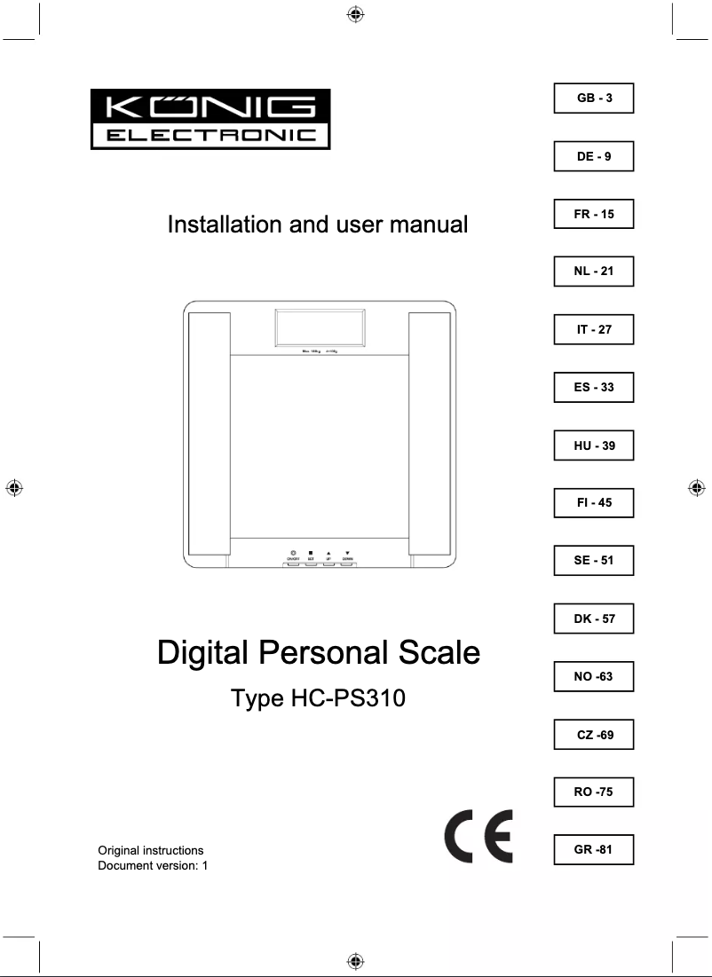 First page image of the manual for HC-PS310