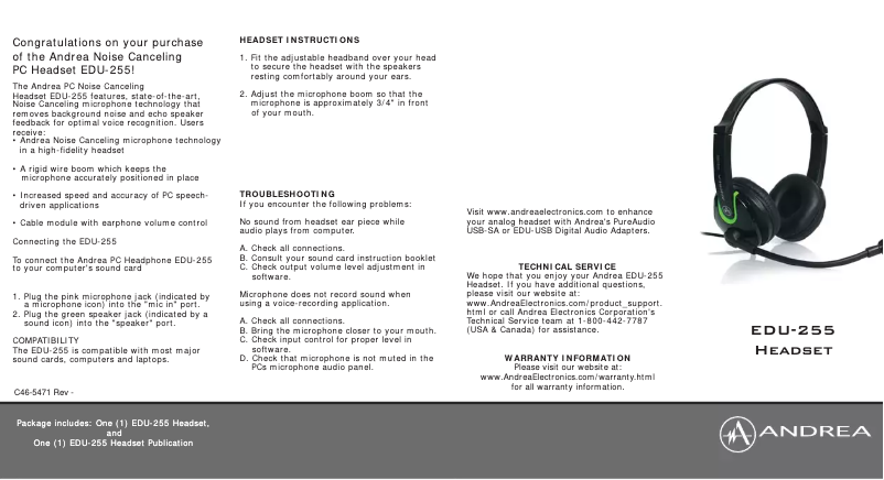 Page 1 of the manual User Manual Andrea EDU-255