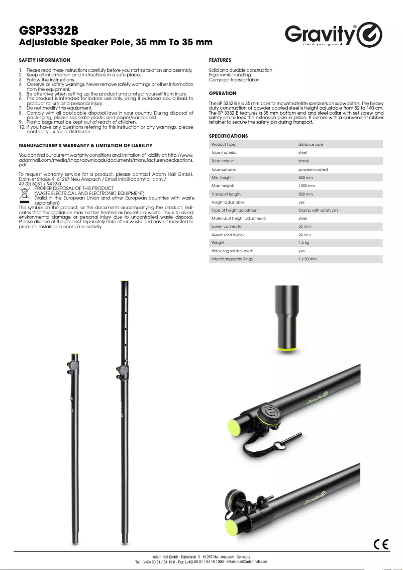 First page image of the manual for GSP3332B