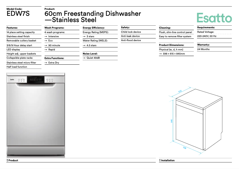 Page 1 of the manual Technical Sheet Esatto SL63R