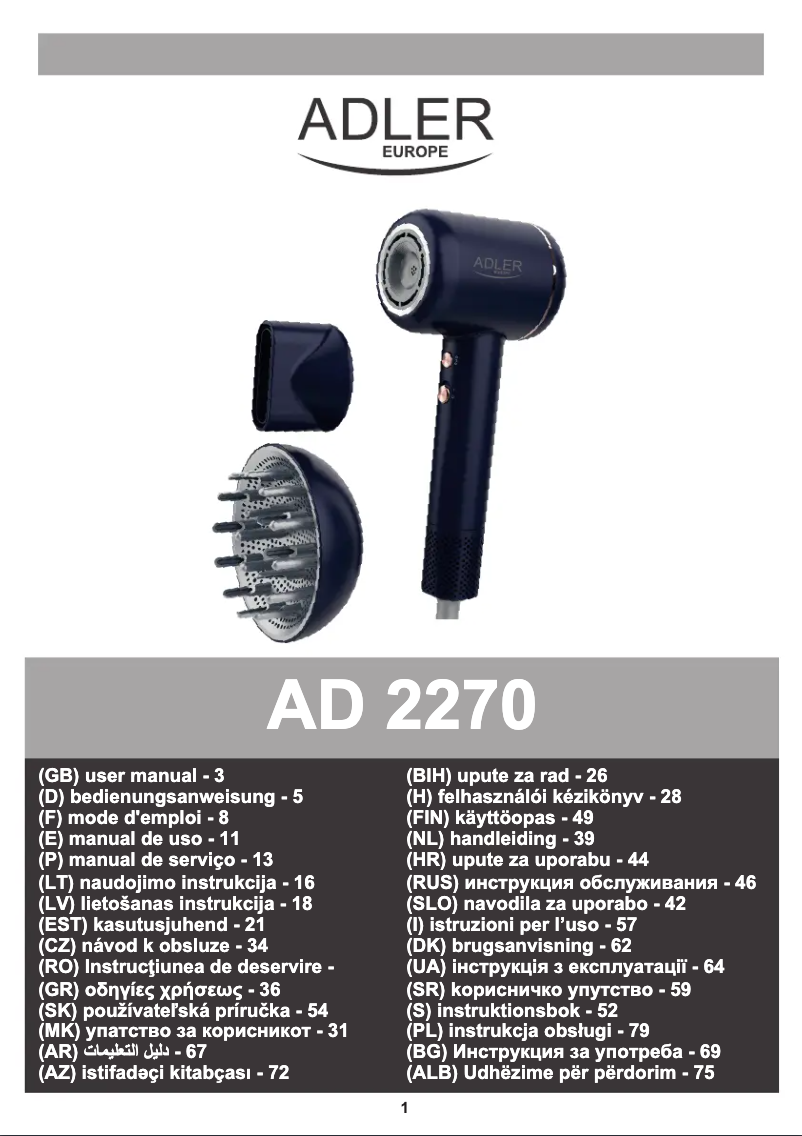 Page 1 of the manual User Manual Adler AD 2270