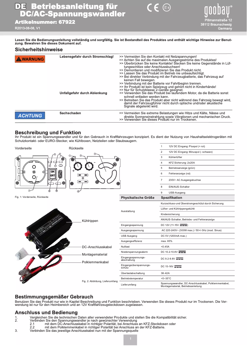 First page image of the manual for Car Voltage Converter DC/AC