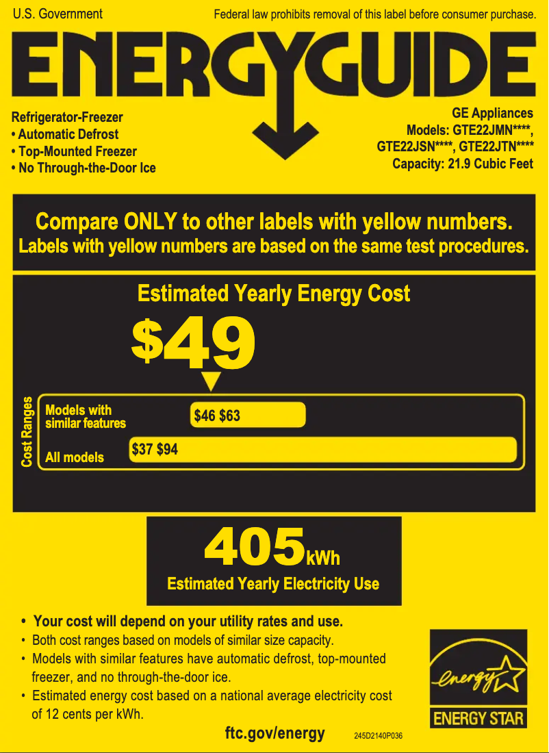 First page image of the manual for GTE22JTNRBB