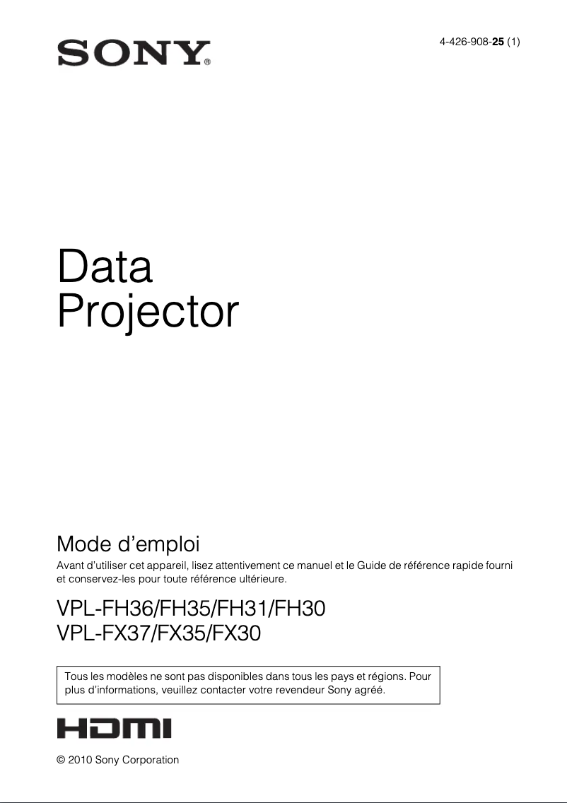 Page 1 of the manual User Manual Sony VPL-FH35