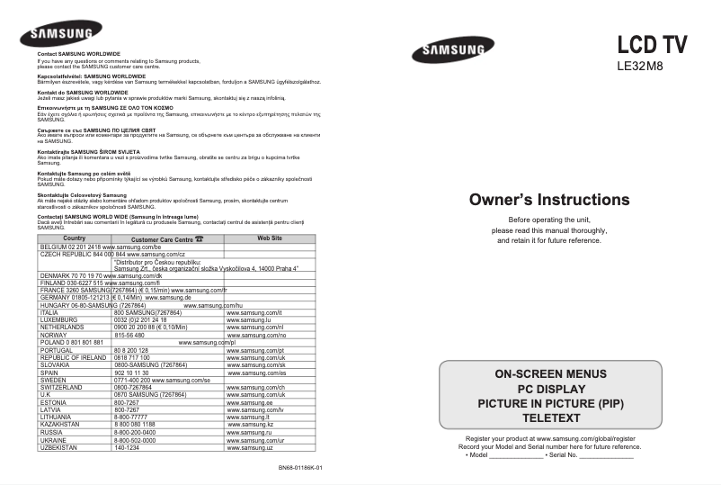 Page 1 of the manual User Manual Samsung LE32M87BD