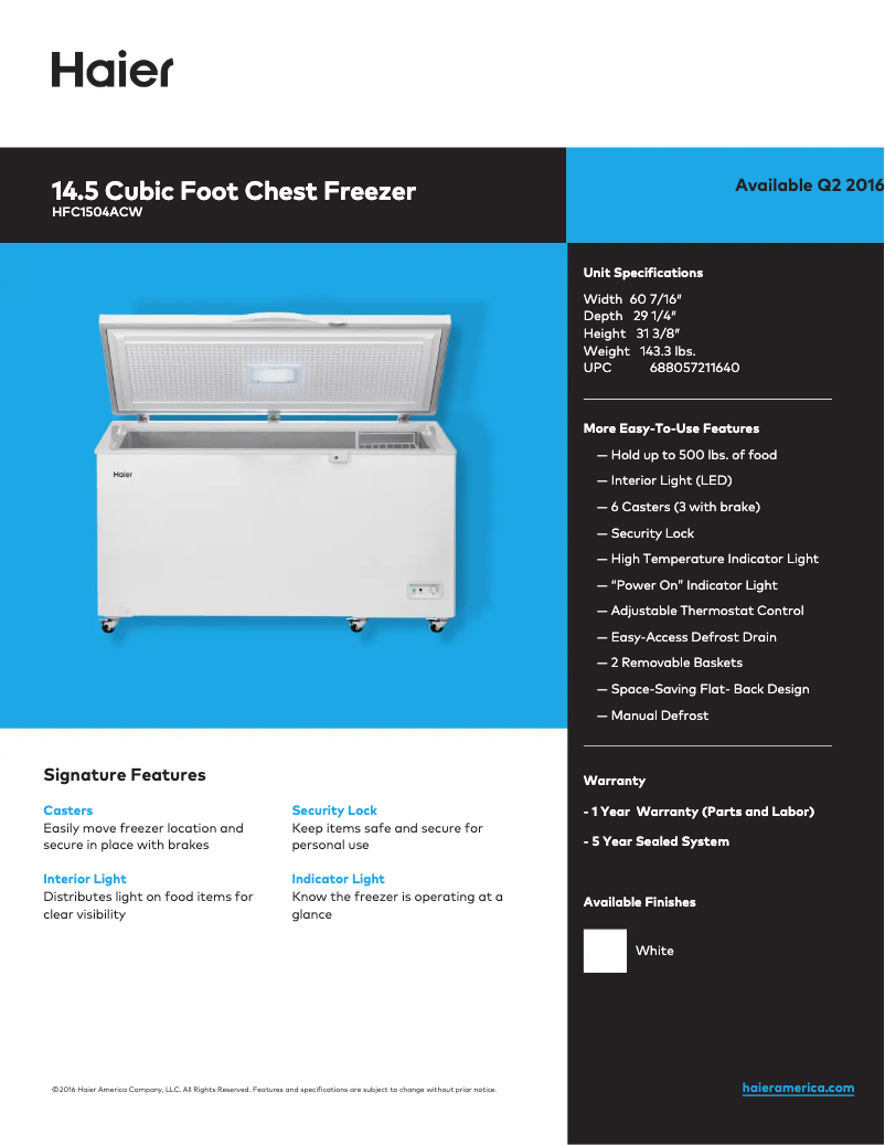 First page image of the manual for HFC1504ACW