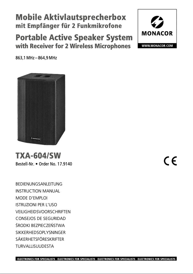 First page image of the manual for TXA-604/SW