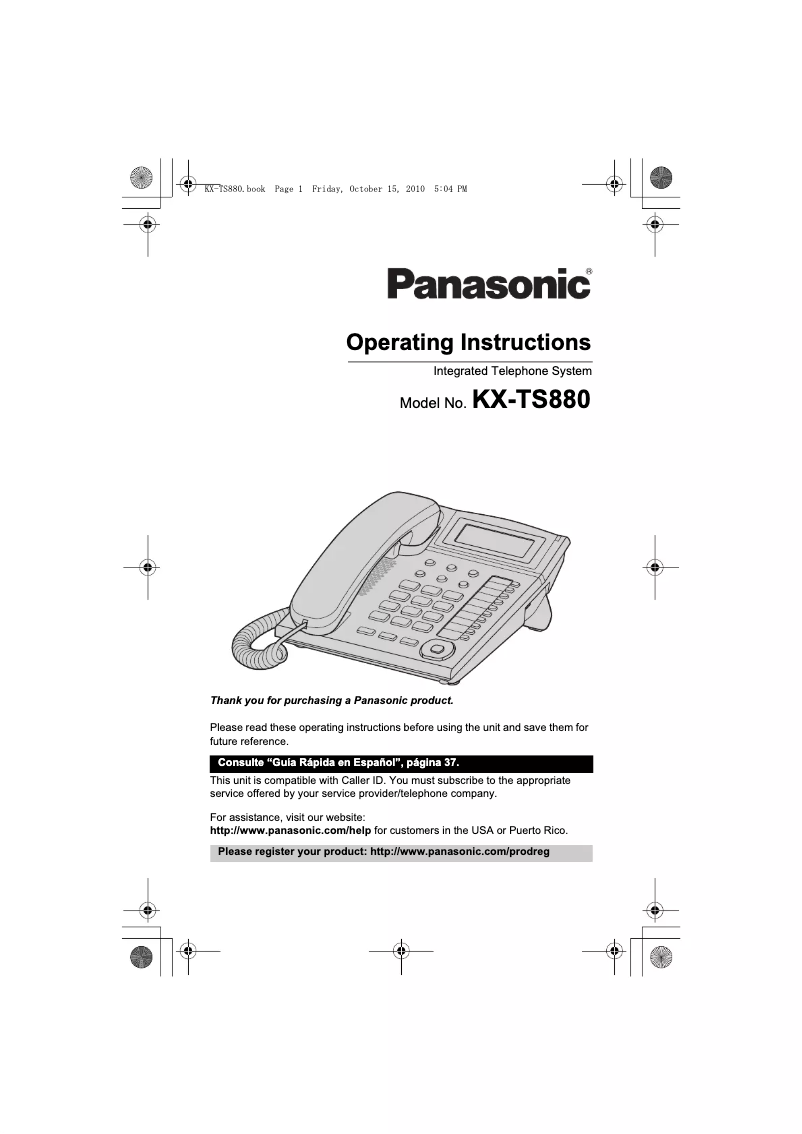 First page image of the manual for KX-TS880