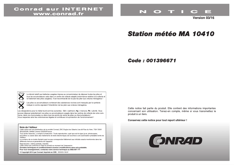 First page image of the manual for MA10410