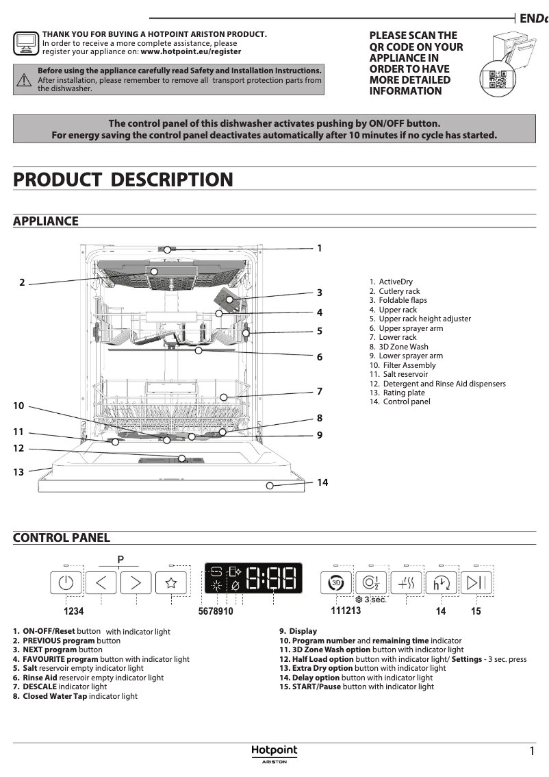 Page 1 of the manual User Manual Hotpoint H7I HP40 L