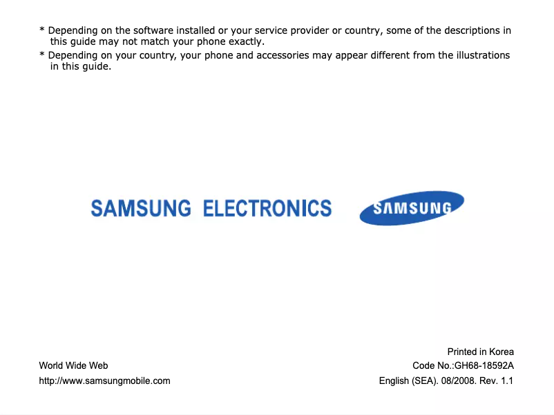 Page 1 of the manual User Manual Samsung SGH-J800