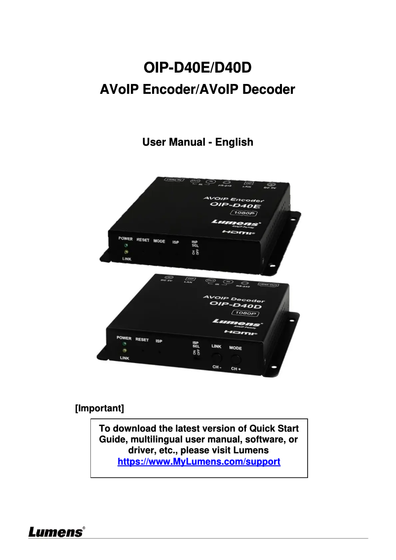 Page 1 of the manual User Manual Lumens OIP-D40E