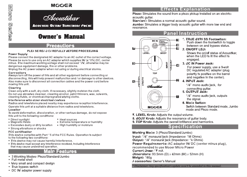 First page image of the manual for Acoustikar