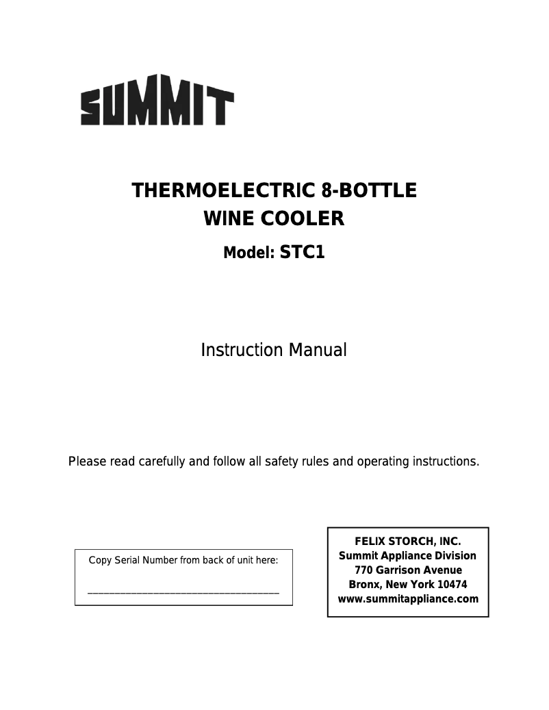 Page 1 of the manual User Manual Summit STC1