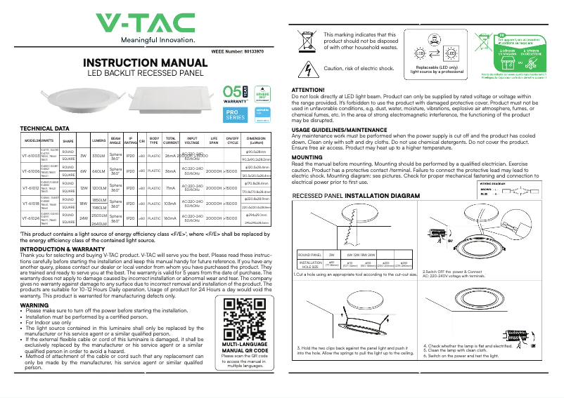 Page 1 of the manual User Manual V-TAC VT-61024