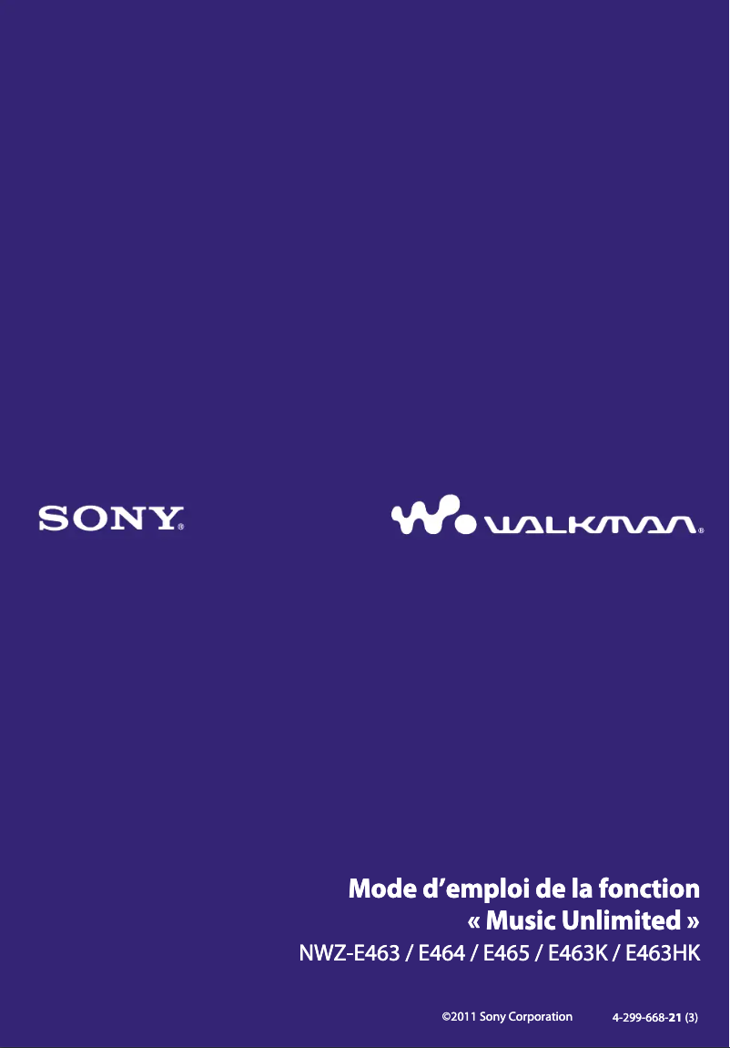 Page 1 of the manual User Manual Sony Walkman NWZ-E463