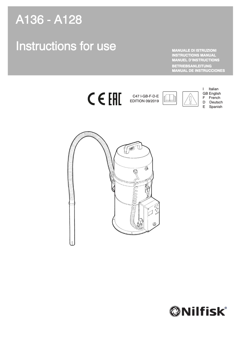 Page 1 of the manual User Manual Nilfisk A136