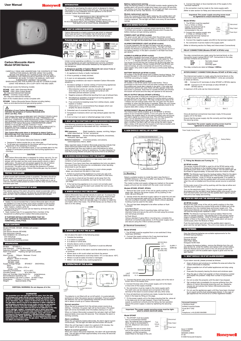 First page image of the manual for SF340M