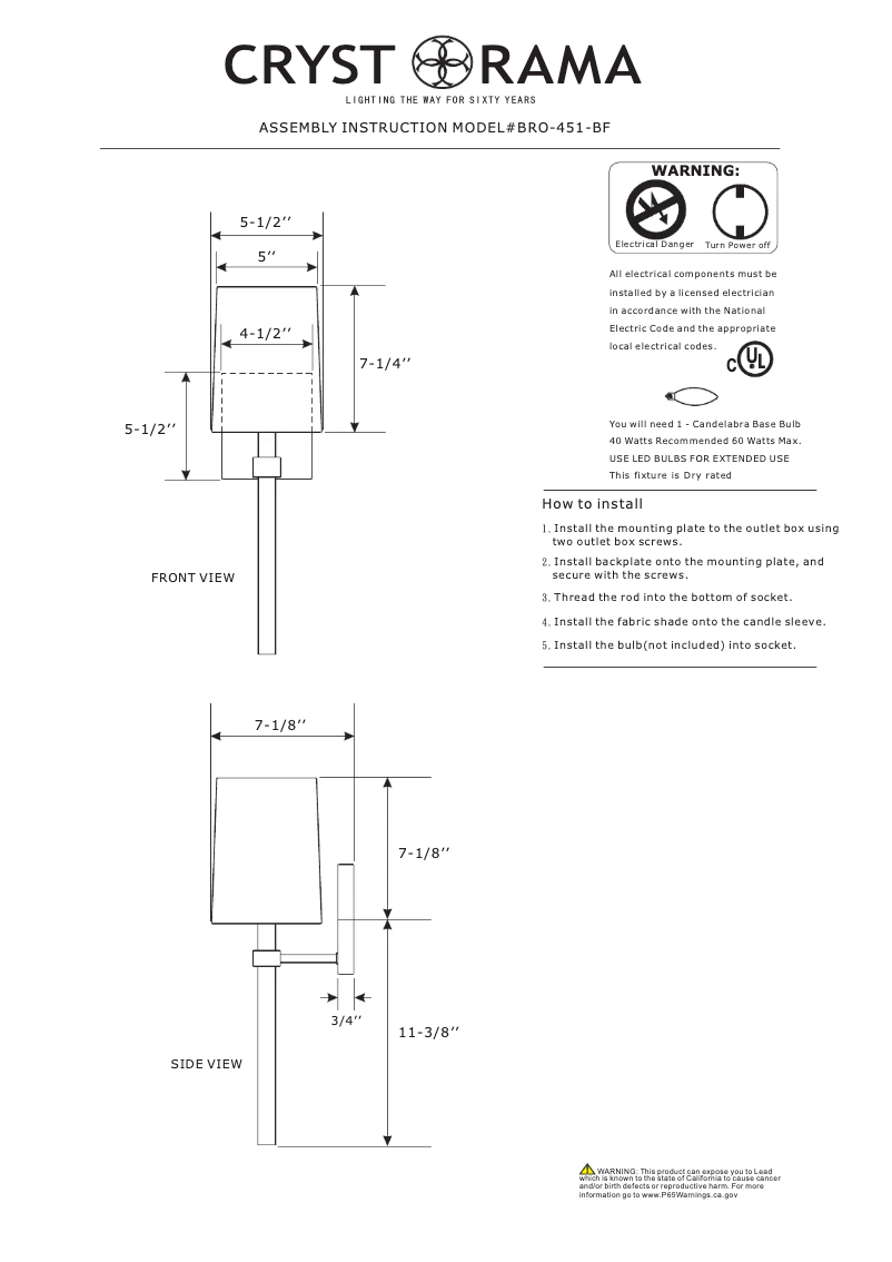 Page 1 of the manual User Manual Crystorama Bromley BRO-451-BF