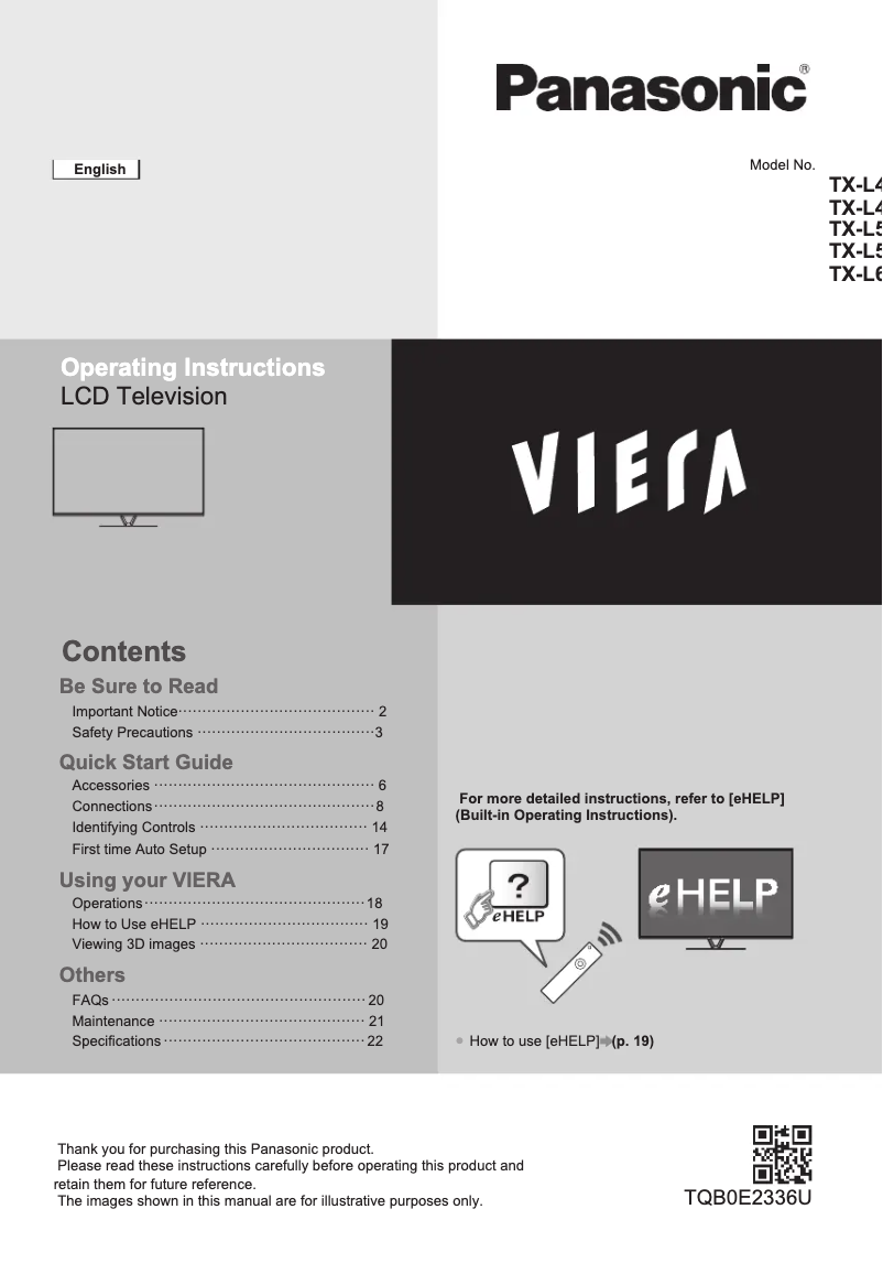 First page image of the manual for Viera TX-L60DT65B