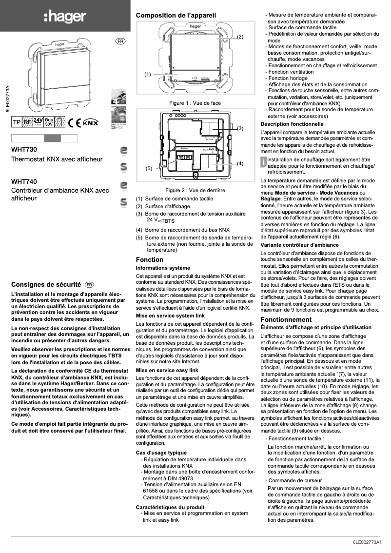First page image of the manual for WHT74009A
