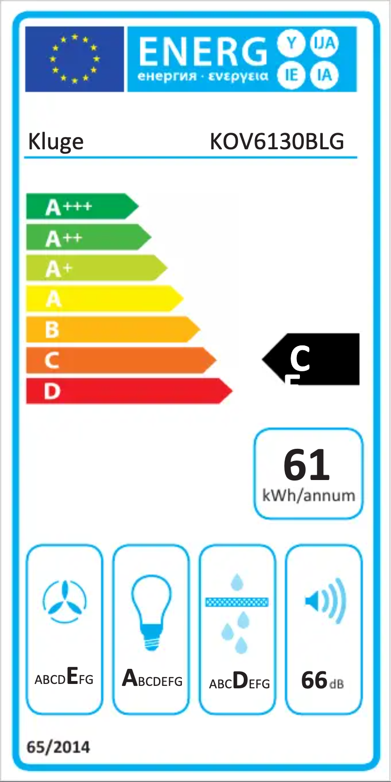 Page 1 of the manual Energy Label Kluge KOV6130BLG