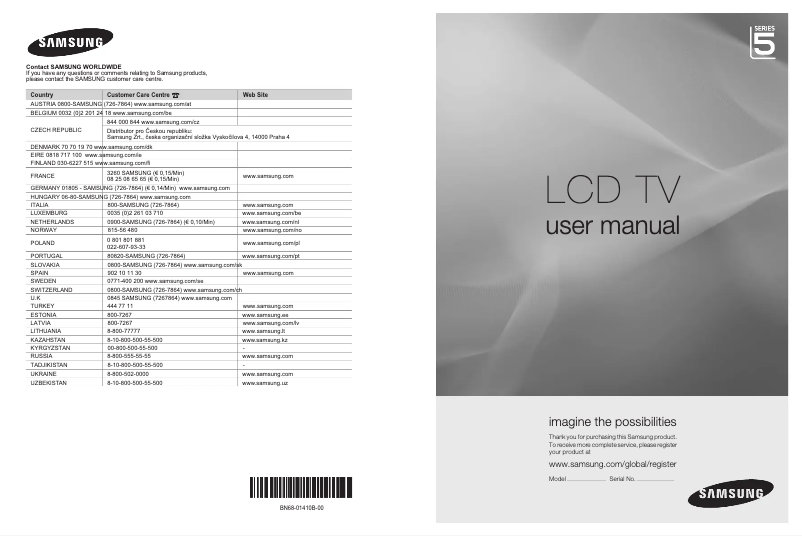 Page 1 of the manual User Manual Samsung LE40A550