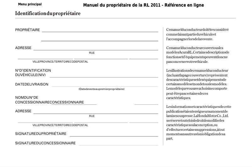 First page image of the manual for RL (2011)