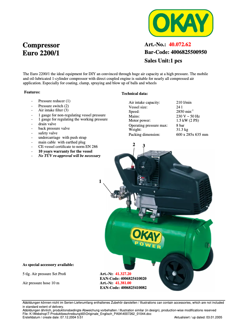 First page image of the manual for EURO 2200/1