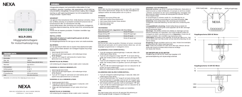 Page 1 of the manual User Manual Nexa MJLR-2001