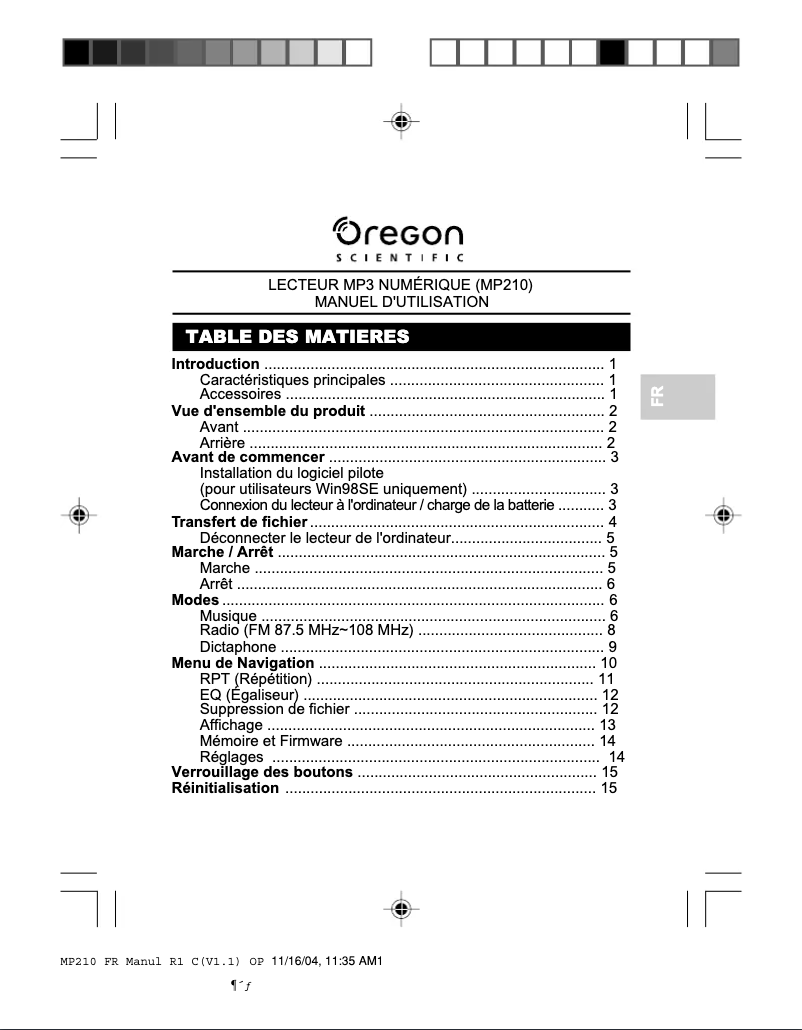 Page 1 of the manual User Manual Oregon Scientific MP210