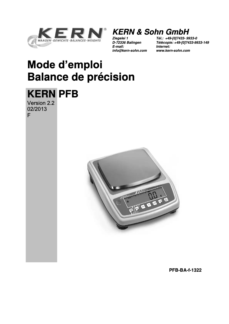 Page 1 of the manual User Manual Kern PFB 1200-2